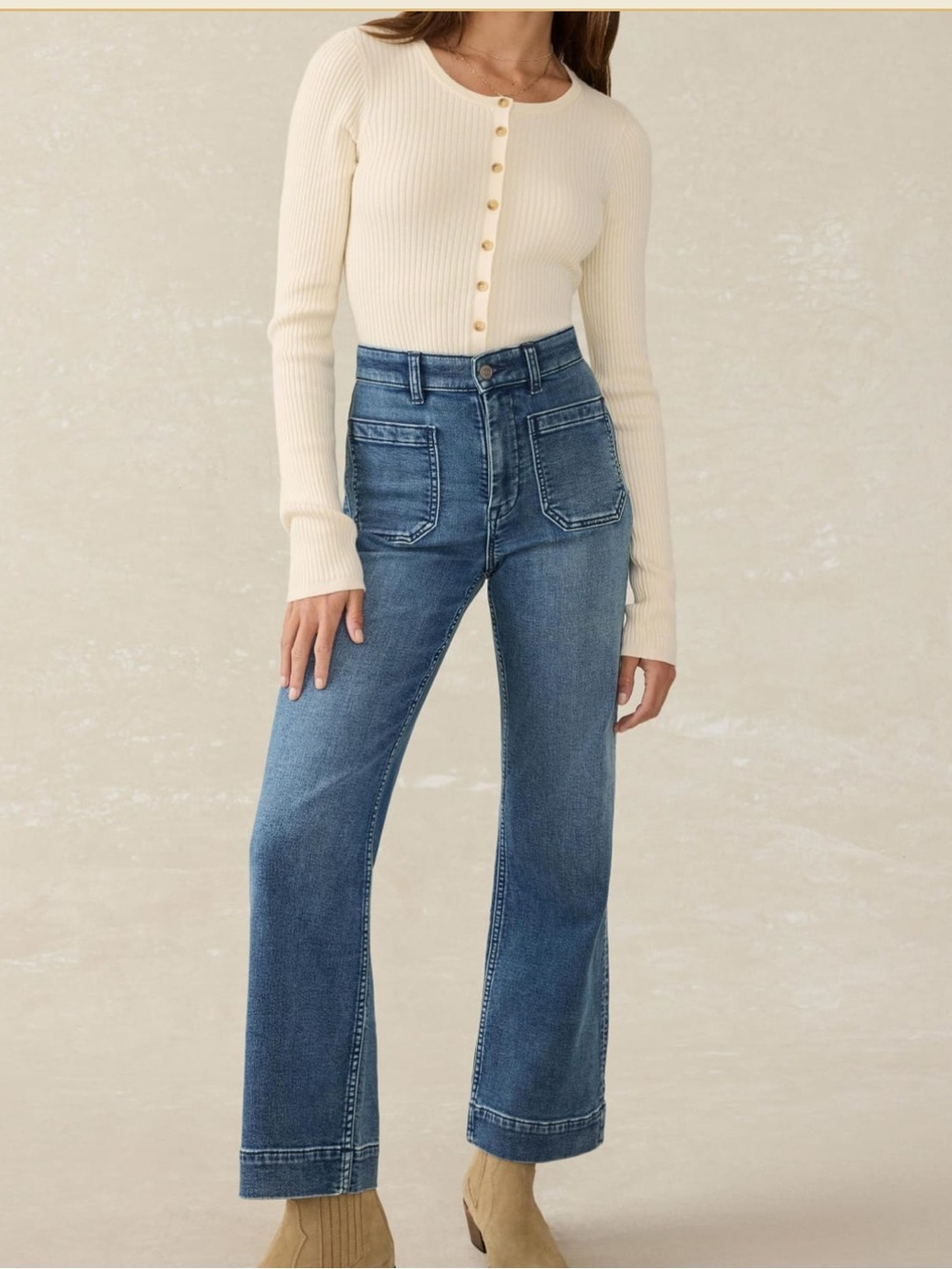 FAHERTY Stretch Cotton Cashmere Rib Cardigan in Whipped Cream Size S